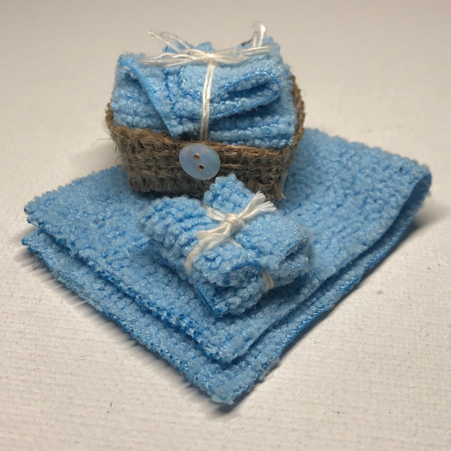 Miniature Dollhouse Towel Bale With Basket In Blue Folksy