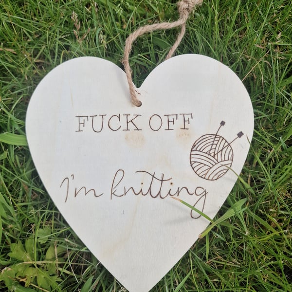 Fuck Off I M Knitting Heart Wall Hanger Decora Folksy