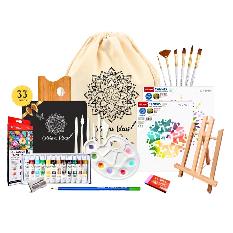 CELEBRA IDEAS Set de Arte pinturas óleos con Atril y lienzos Kit