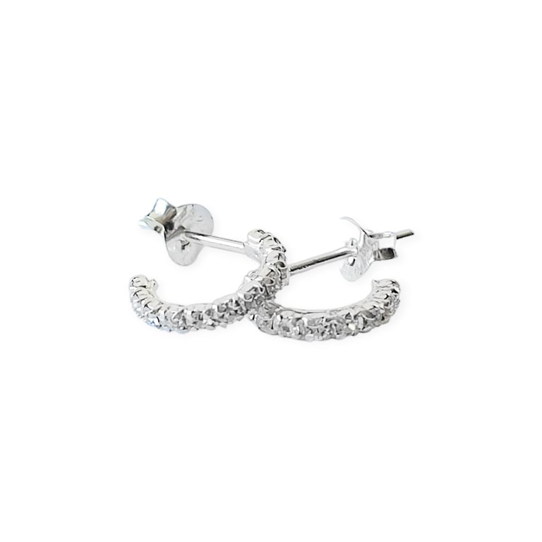 ANDREA COGGIOLA JOYAS Aros Argollas Circón Blanco 11mm Plata Fina 925