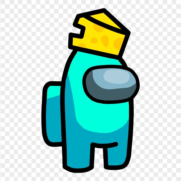 HD Cyan Among Us Character With Cheese Hat PNG Citypng