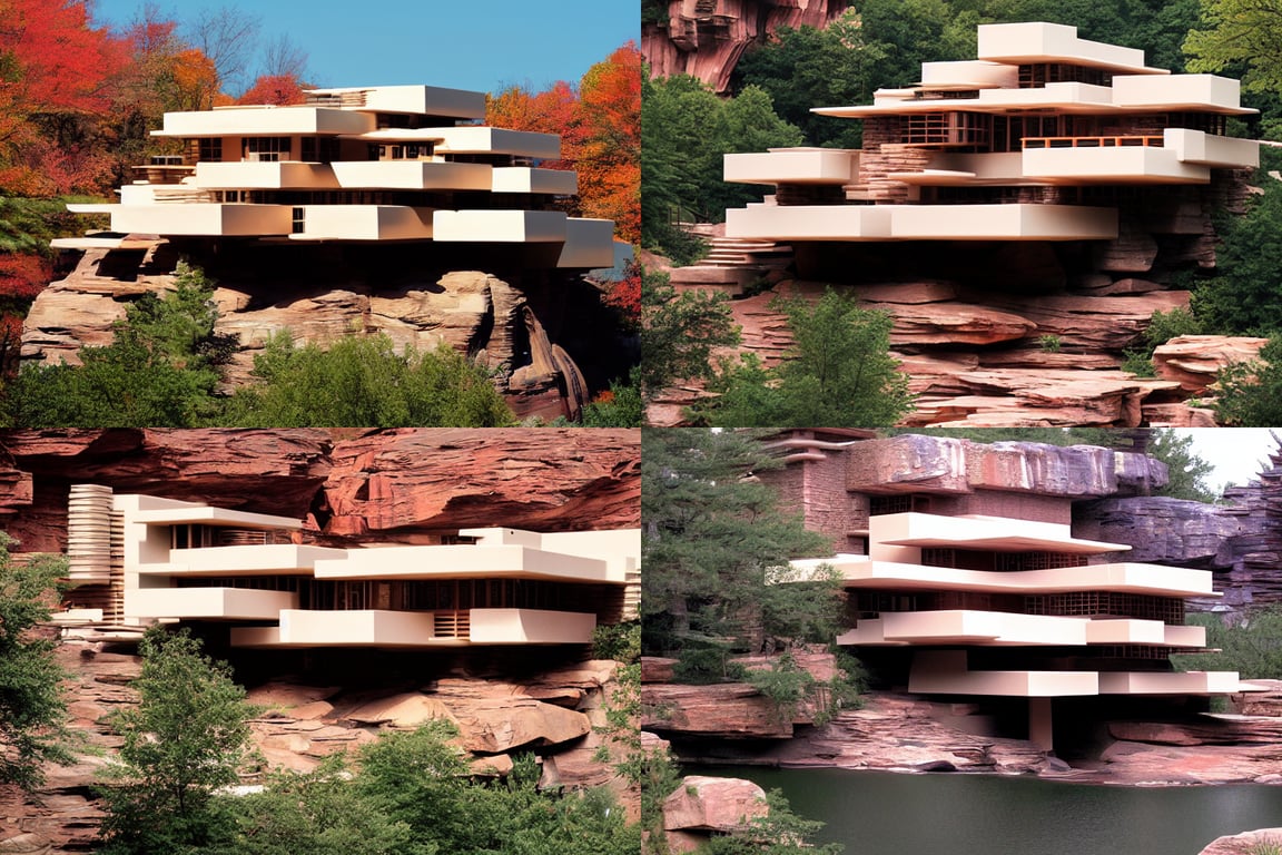 Prompthunt Fallingwater By Frank Lloyd Wright On The Surface Of Mars