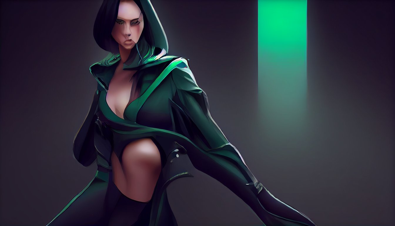 Prompthunt Aeon Flux Anime Character Full Body Action Pose Emerald