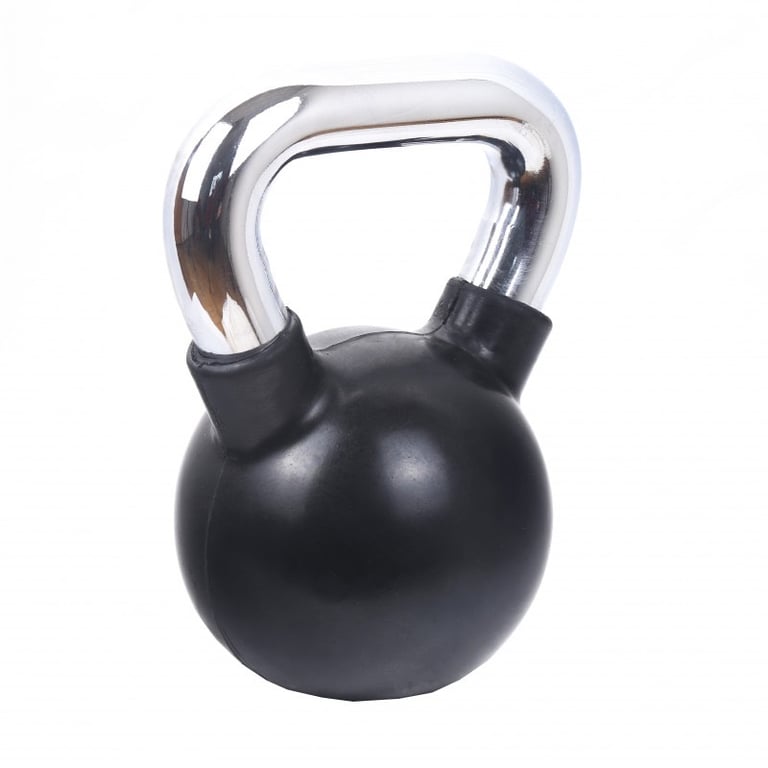 Kg Black Rubber Coated Kettlebell With Chrome Handle Gym Competition