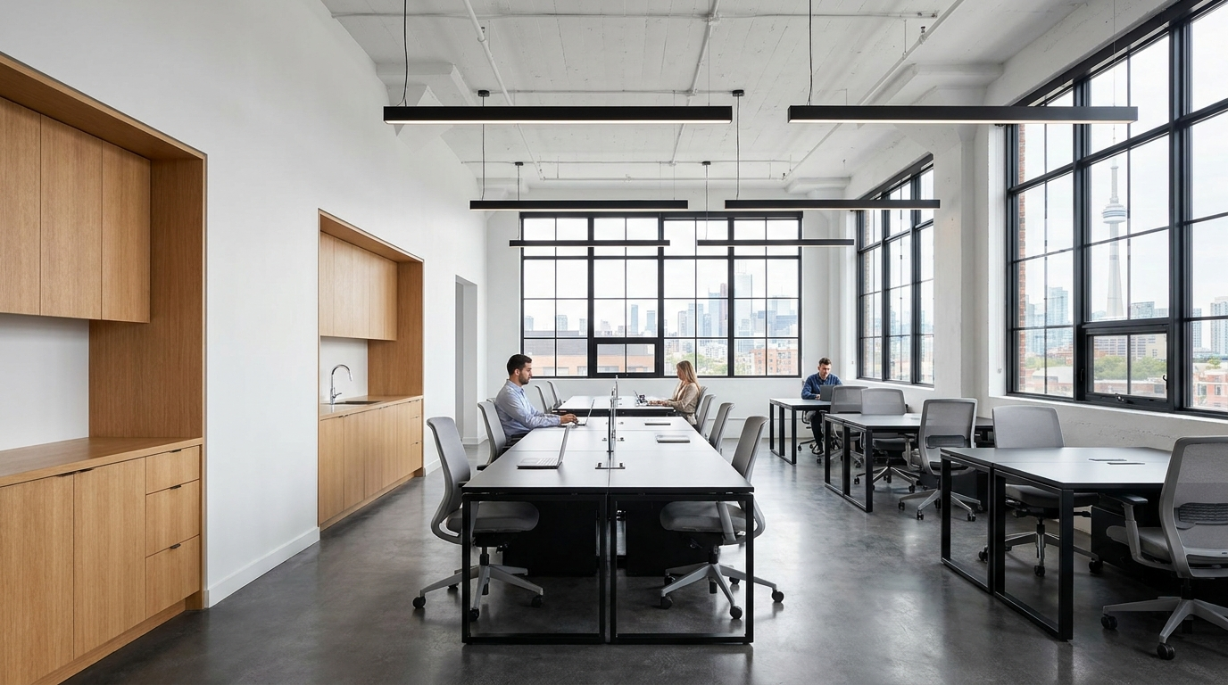 Finished modern Toronto office space after commercial renovation