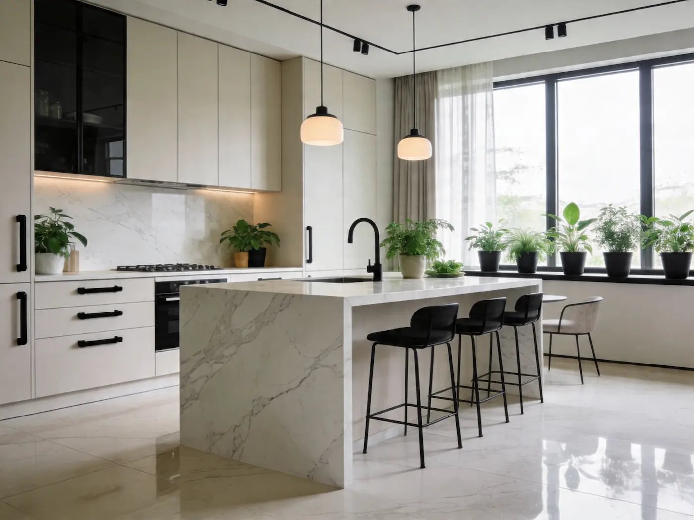 Custom kitchen renovation with white cabinetry and quartz counters