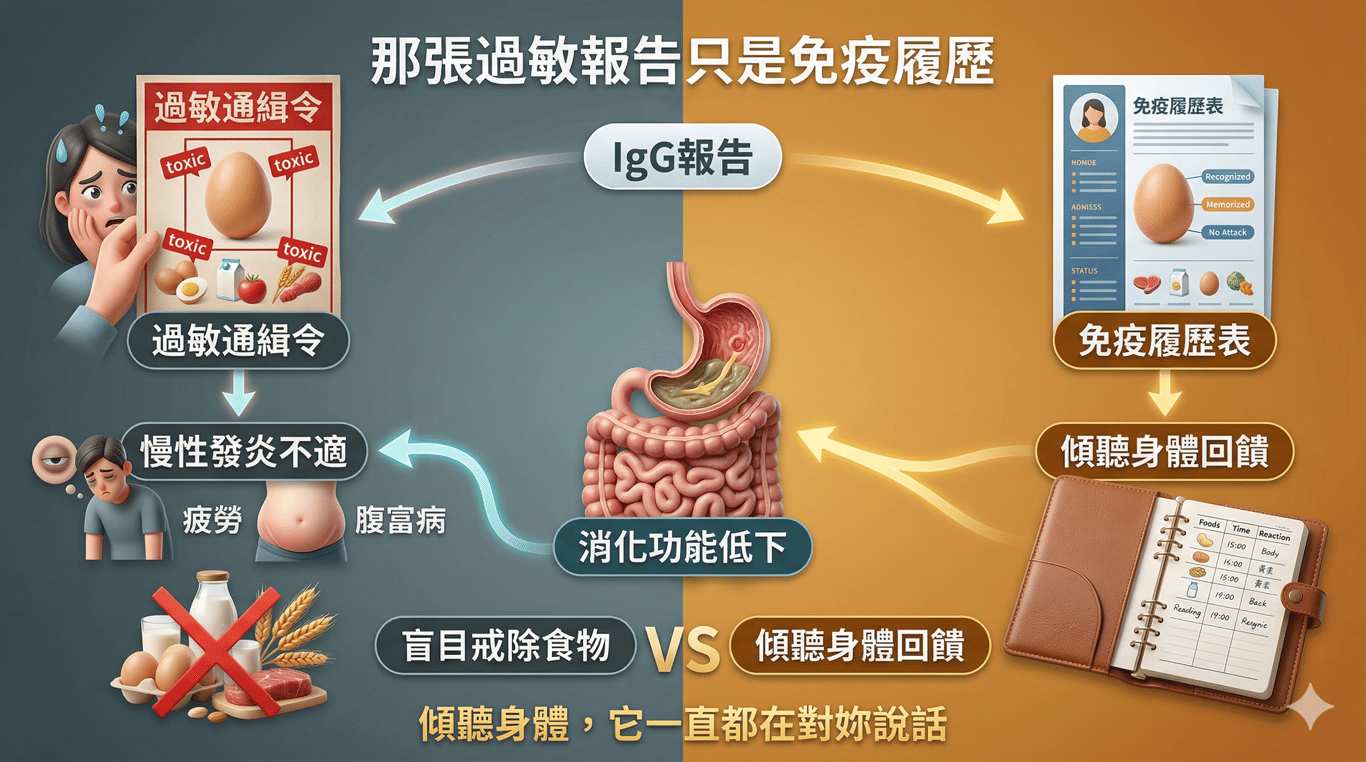 資訊圖表 — 那張 8000 元的過敏報告，可能只是你的「免疫履歷表」