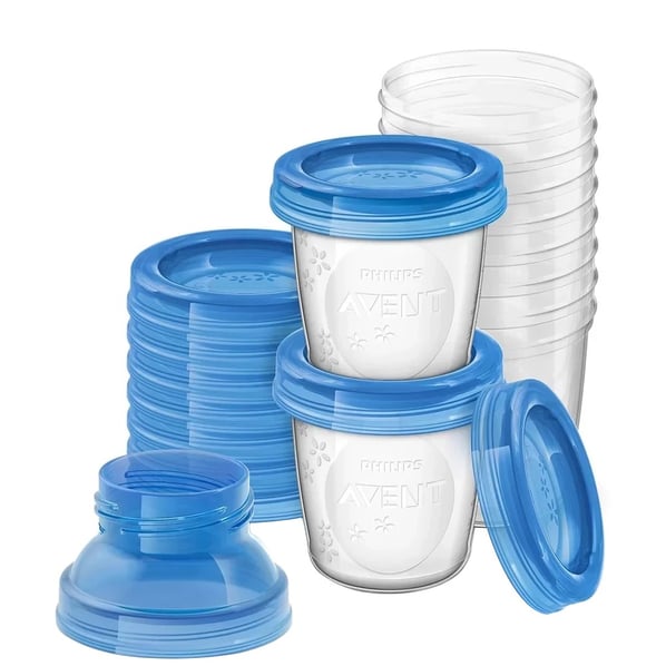 Комплект Avent Via Natural Чаша за кърма x180 мл x10 бр + Капачка x10 бр + Адаптор x2 бр