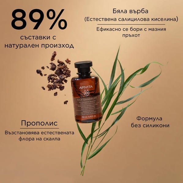 Apivita Шампоан против мазен пърхот с бяла върба х250 мл