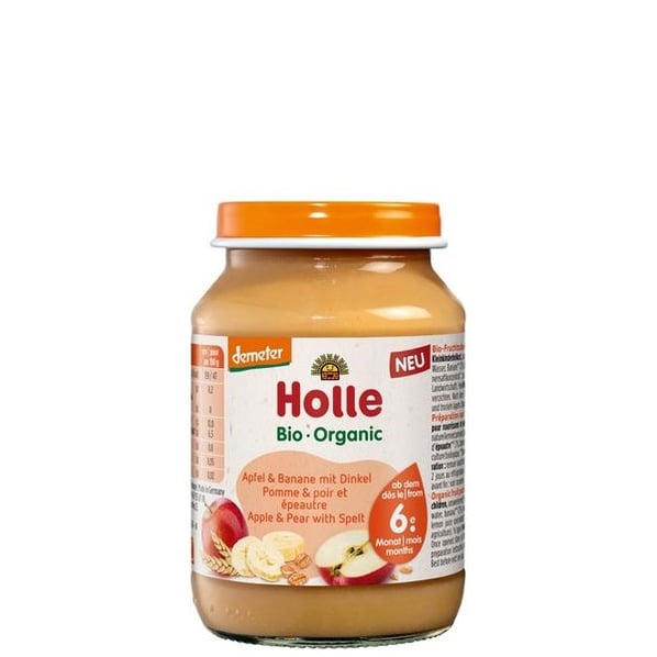 Holle Био пюре ябълка, банан и спелта за деца 6+ м x190 г
