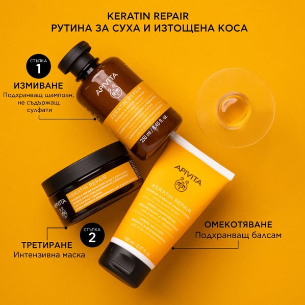 Apivita Keratin Repair Подхранващ и възстановяващ балсам за суха и увредена коса х150 мл