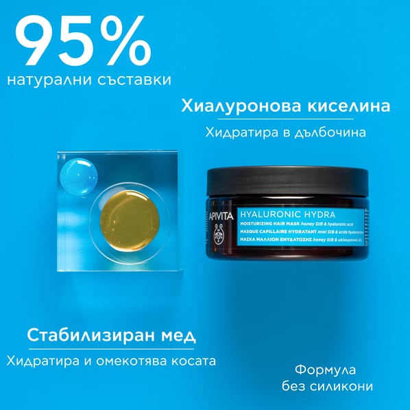 Apivita Hyaluronic Hydra Хидратираща маска за коса x200 мл