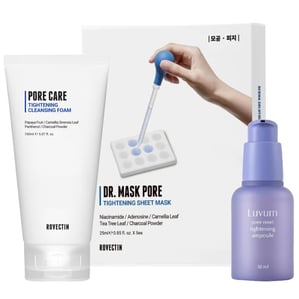 Комлект Rovectin Пяна за почистване на порите x150 мл + Шийт маска за свиване на порите 1x25 мл + Luvum  Ампула за намаляване на порите x30 мл