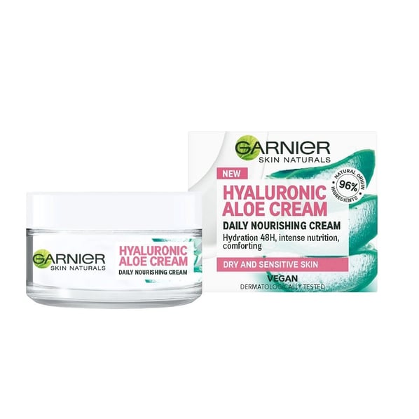 Garnier Skin Naturals Хидратиращ подхранващ крем за суха и чувствителна кожа с алое x50 мл