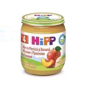 HiPP Био пюре ябълки с банани и праскови 4+ месеца х125 г
