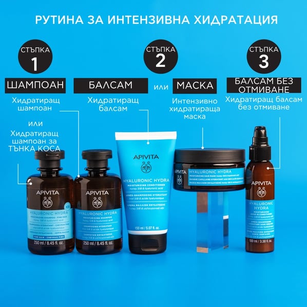 Apivita Hyaluronic Hydra Хидратиращ шампоан x250 мл