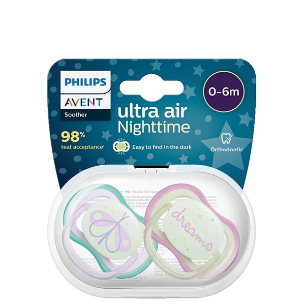 Avent Ultra Air Night Ортодонтична залъгалка нощна за момиче 0-6 месеца x2 бр