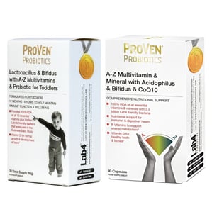 Комплект Proven Мултивитамини и пребиотици за деца лактобацилус и бифидус + Мултивитамини и минерали с ацидофилус и бифидус за възрастни x30 капсули
