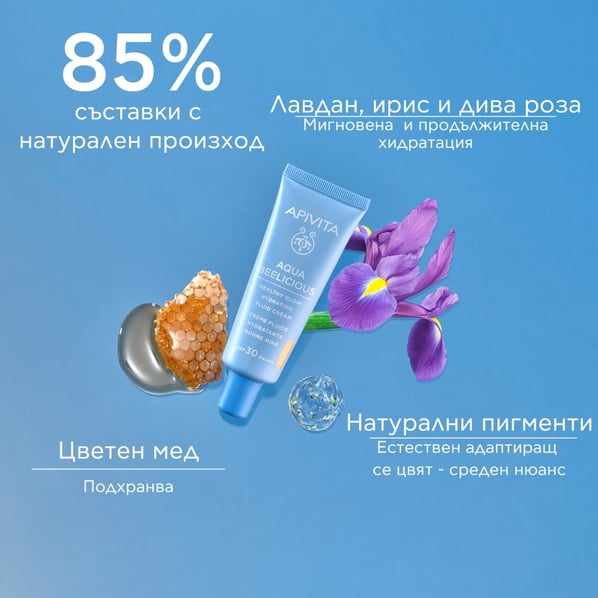 Apivita Aqua Beelicious Тониран хидратиращ озаряващ флуид SPF30 х40 мл