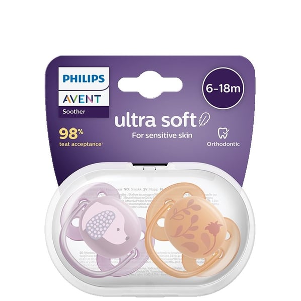 Avent Ultra Soft Ортодонтична залъгалка с кутийка 6-18 месеца куче х2 броя