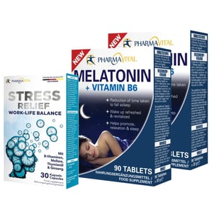 Комплект PharmaVital Стрес Релийф x30 капсули + Мелатонин и Витамин B6 2 бр. x90 таблетки