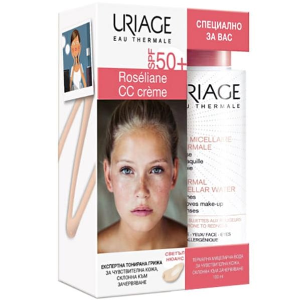 Комплект Uriage Roseliane CC Крем за лице SPF50+ светъл нюанс х40 мл + Термална мицеларна вода х100 мл