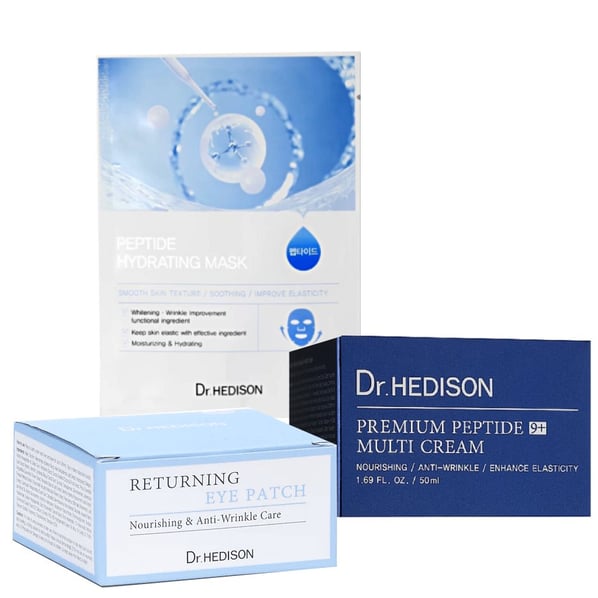 Комплект Dr.Hedison Хидратираща шийт маска 23 мл x1 бр + Хидрогелни пачове за под очите 60х1.4 г + Premium Peptide 9+ Многофункционален крем x50 мл