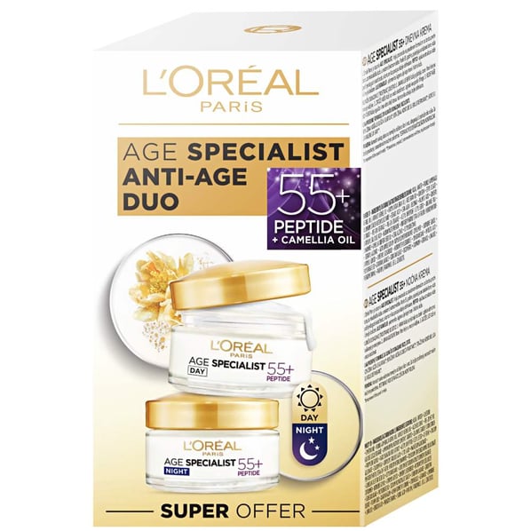Комплект Loreal Age Specialist 55+ Дневен крем за лице x50 мл + Нощен крем за лице x50 мл