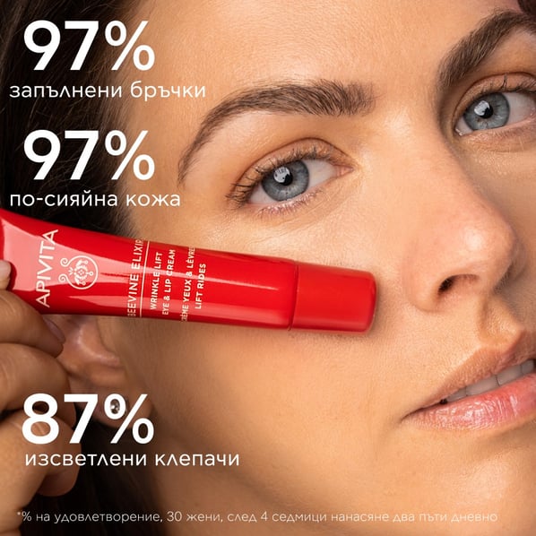Apivita Beevine Elixir Коригиращ бръчките крем за околоочен контур и устни х15 мл