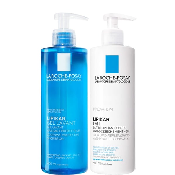 Комплект La Roche-Posay Lipikar Липидовъзстановяващо мляко x400 мл + Душ гел x400 мл