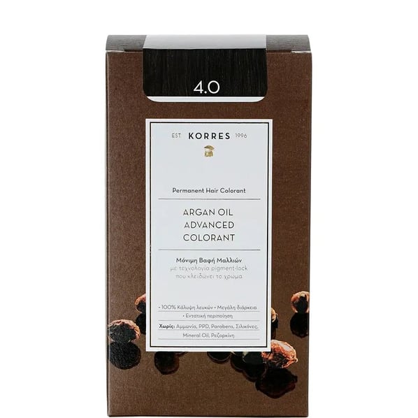 Korres Боя за коса с арганово масло 4.0 кафяв цвят