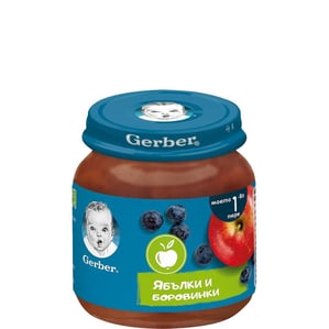 Gerber Храна за бебета Ябълки и боровинки пюре бурканче x125 г