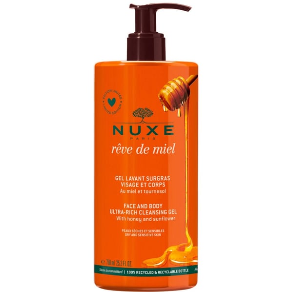 Nuxe Reve de miel Почистващ гел за суха кожа за лице и тяло x750 мл