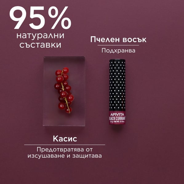 Apivita Стик за устни с касис цвят бордо х4.4 г