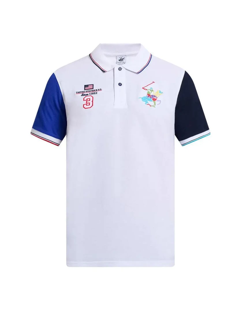 Beverly Hills Polo Club Ανδρικό Team Colours Polo Piqué 100% Βαμβάκι Modern Slim Fit με Κεντήματα, σε χρώμα Λευκό Ghost White 