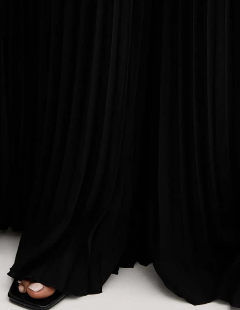 SILVIANHEACH παντελονα πλισε μαυρη με λαστιχο στην μεση ψηλομεση πλισε φαρδια γραμμη 