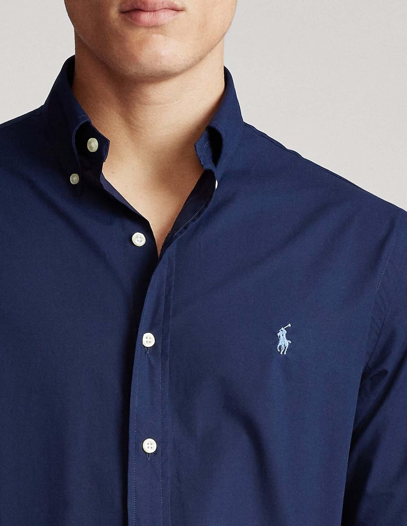POLO RALPH LAUREN CUBDPPCS-LONG SLEEVE-SPORT SHIRT πουκαμισο Stretch ύφασμα μπλε Button-down γιακάς με κεντημενο Logo εμπρος κανονικη γραμμη