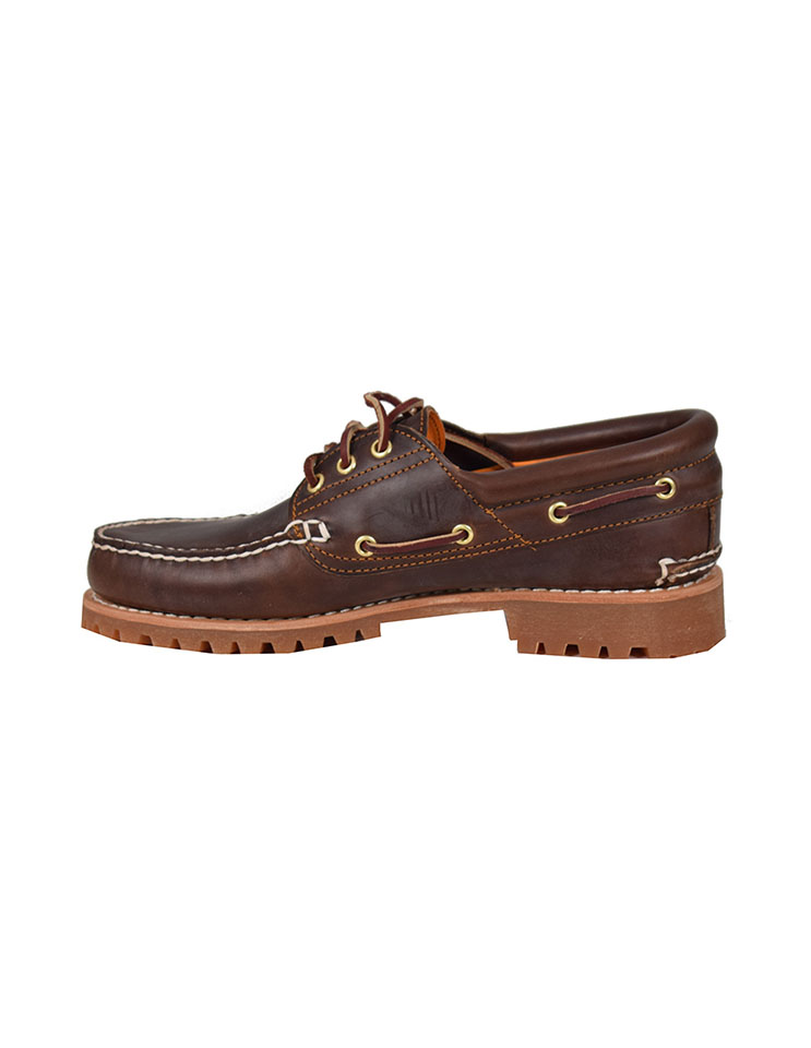 TIMBERLAND ΥΠΟΔΗΜΑ 100%LEATHER BOAT 3 EYE ΤΡΑΚΤΕΡΩΤΟ ΜΕ LOGO ΣΤΑ ΠΛΑΓΙΑ ΚΑΦΕ ΣΚΟΥΡΟ  