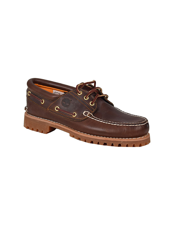 TIMBERLAND ΥΠΟΔΗΜΑ 100%LEATHER BOAT 3 EYE ΤΡΑΚΤΕΡΩΤΟ ΜΕ LOGO ΣΤΑ ΠΛΑΓΙΑ ΚΑΦΕ ΣΚΟΥΡΟ  