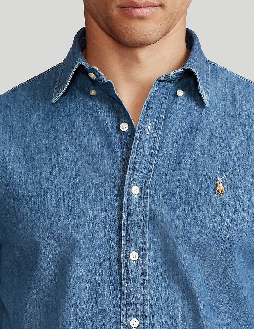 POLO RALPH LAUREN ΠΟΥΚΑΜΙΣΟ JEAN 100%ΒΑΜΒΑΚΙ ΜΕ ΚΕΝΤΗΜΕΝΟ LOGO ΕΜΠΡΟΣ CUSTOM FIT