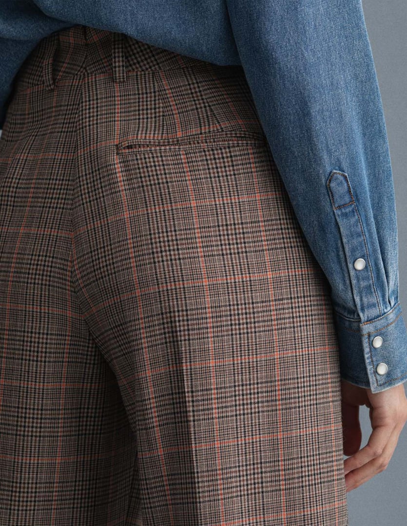 GANT WOMAN "Check High-Waisted Pleated" ΠΑΝΤΕΛΟΝΙ, RELAXED FIT