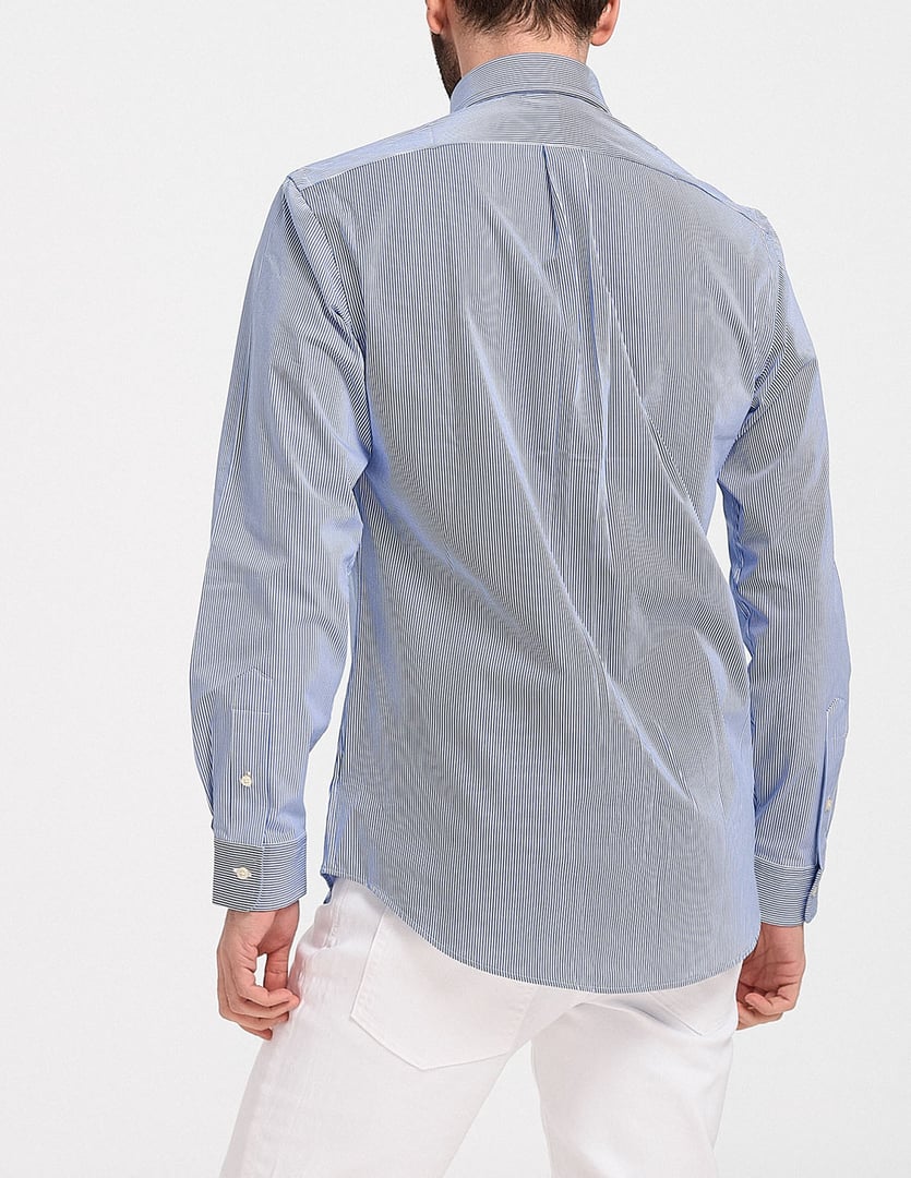 POLO RALPH LAUREN CUBDPPCS-LONG SLEEVE-SPORT SHIRT πουκαμισο ριγε ασπρο- μπλε με κεντημενο Logo εμπρος κανονικη γραμμη 