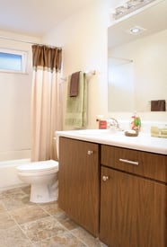 Bright living room in The Park at Fife apartment, Fife, WA; large windows, open layout, modern finishes.