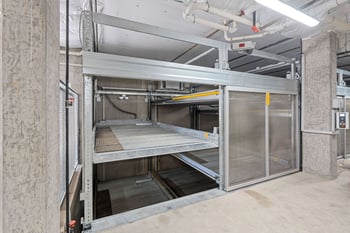 A view of a car elevator in a building