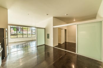 Sunlit living room in a Vibe Apartments unit, Seattle, WA—ADA-friendly design, open layout, modern finishes.
