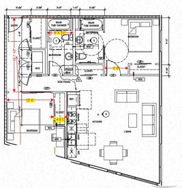 Bright living area in a Vibe Apartments rental unit, Seattle, modern furnishings and large windows.
