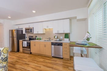 Bright living room in Lillehammer Apartments rental unit, Seattle, WA.