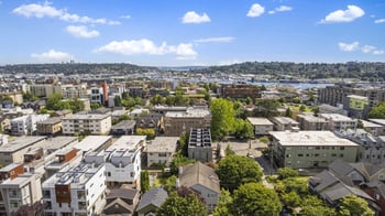 an aerial view of the city