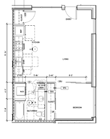 Vibe Apartments Seattle living room in rental unit, modern finishes, large windows, open layout.