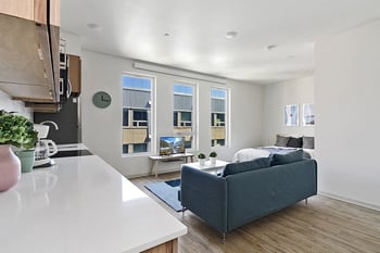 For rent: bright 1-bedroom apartment at Werner in Seattle, WA, open living area and modern kitchen.